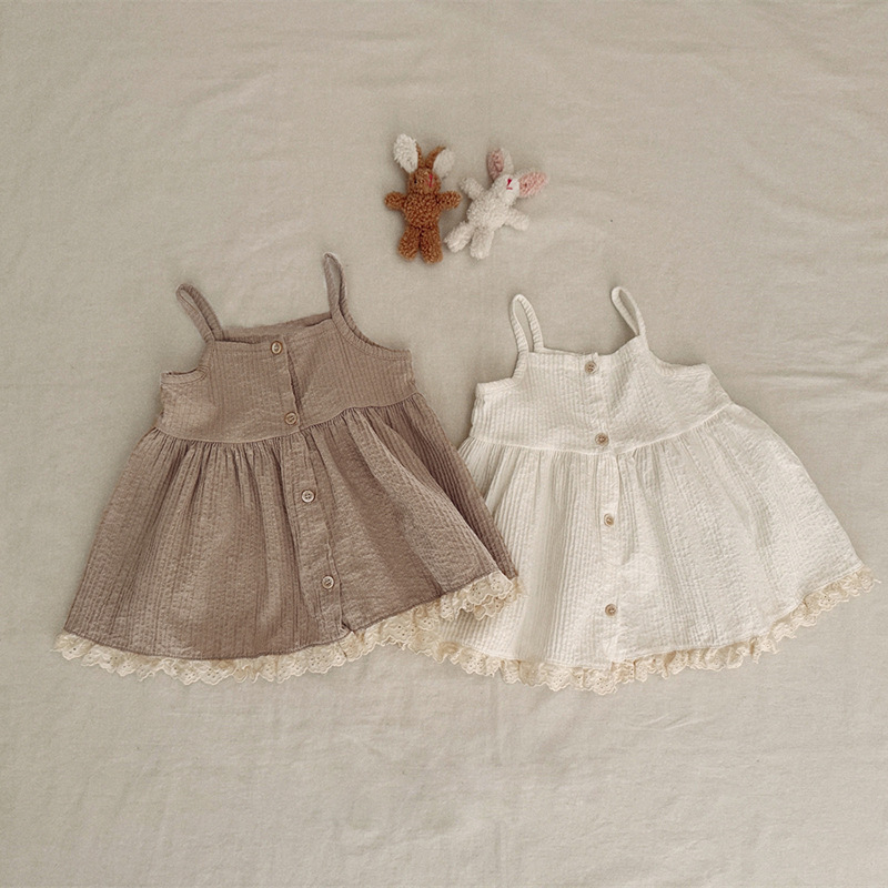 2025 Children's New Style Skirt Girls' Instagram Style Summer Korean Style Western Style Girl's High-grade White Children's Wear Sling