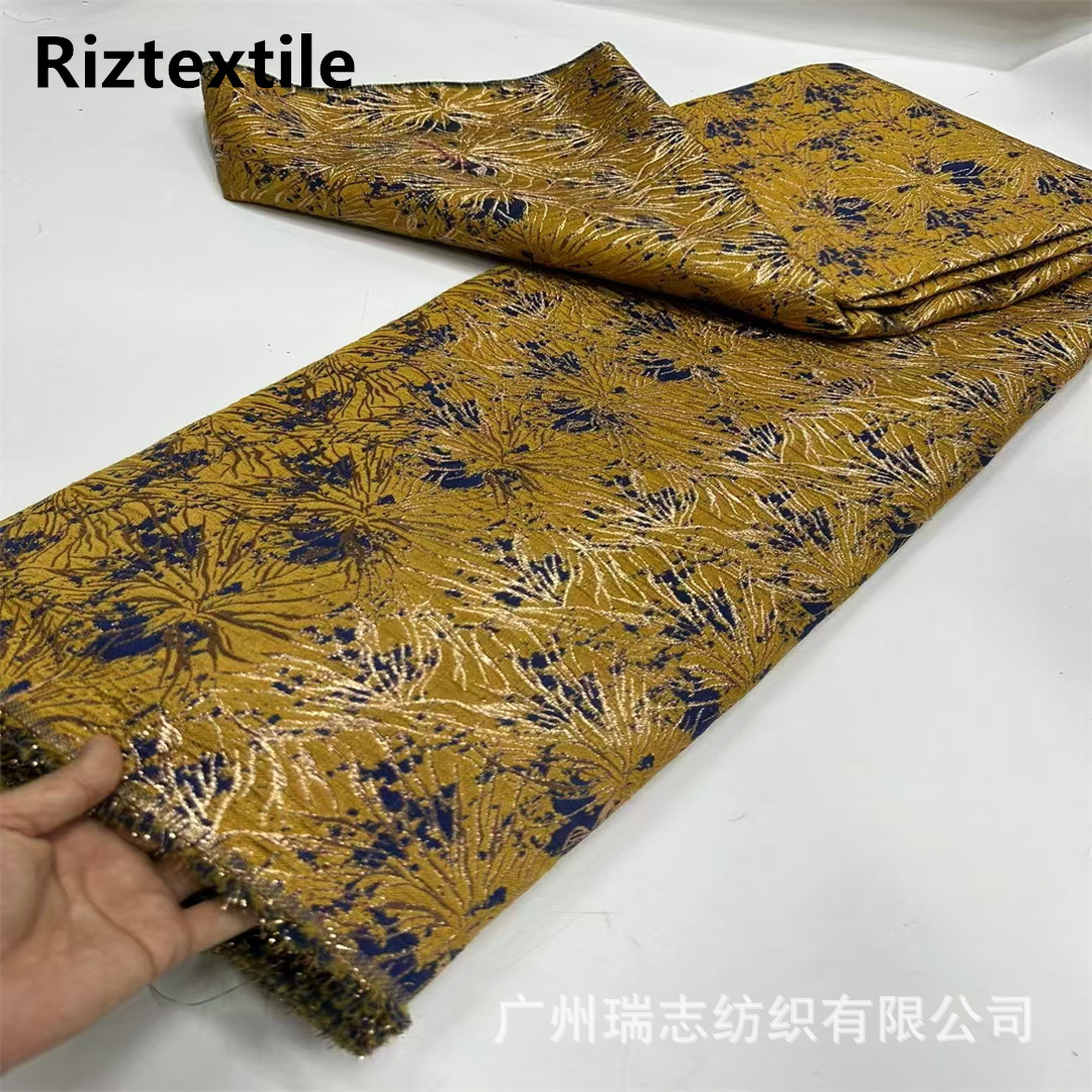 Picture of Bronze Brown Dark Pattern Retro Smooth Soft Cheongsam Jacquard Fabric dress Ceremony Fashion Designer Embroidered Cloth