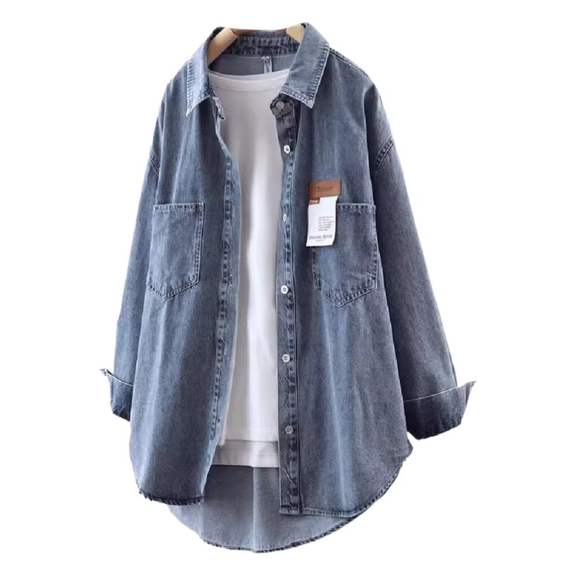 Picture of Mid-length Denim Shirt 2024 Spring New Loose Single-breasted Denim Jacket Casual Loose Long-sleeved Shirt