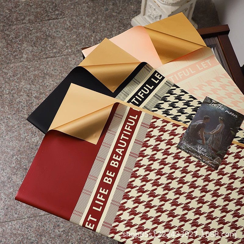 Zhuo fiber houndstooth gold paper flower paper waterproof thickened floral flower shop packaging materials flower wrapping paper