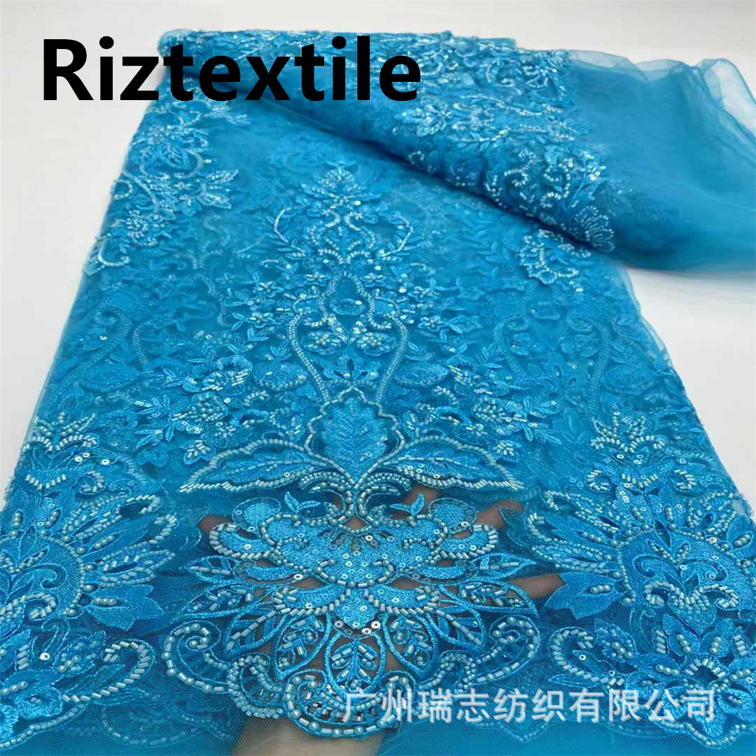 High-end bead tube bubble bead embroidery lace embroidery fabric sequin embroidery mesh fabric wedding dress dress embroidery fabric