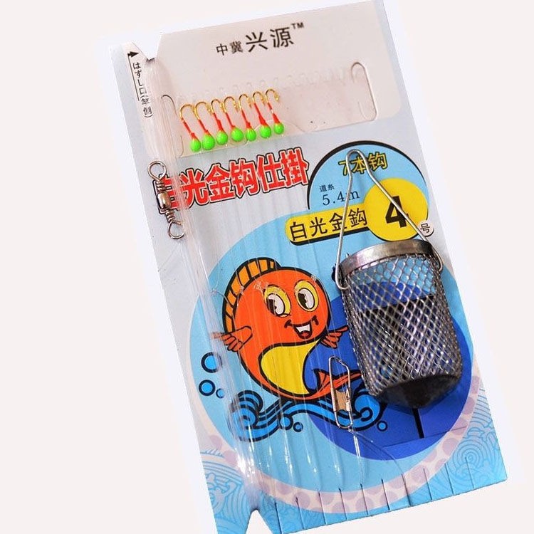 Seven-star Hook in stock white stripe beading fish string hook finished product suit fishing gear wholesale barbed luminous lure fish White hook