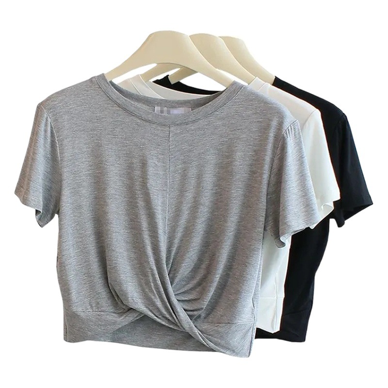 Pure Desire Wind Knot Short Modal T-shirt Women's Summer Short-sleeved Fashion Sports Leisure Dance Clothes Yoga Top Clothes