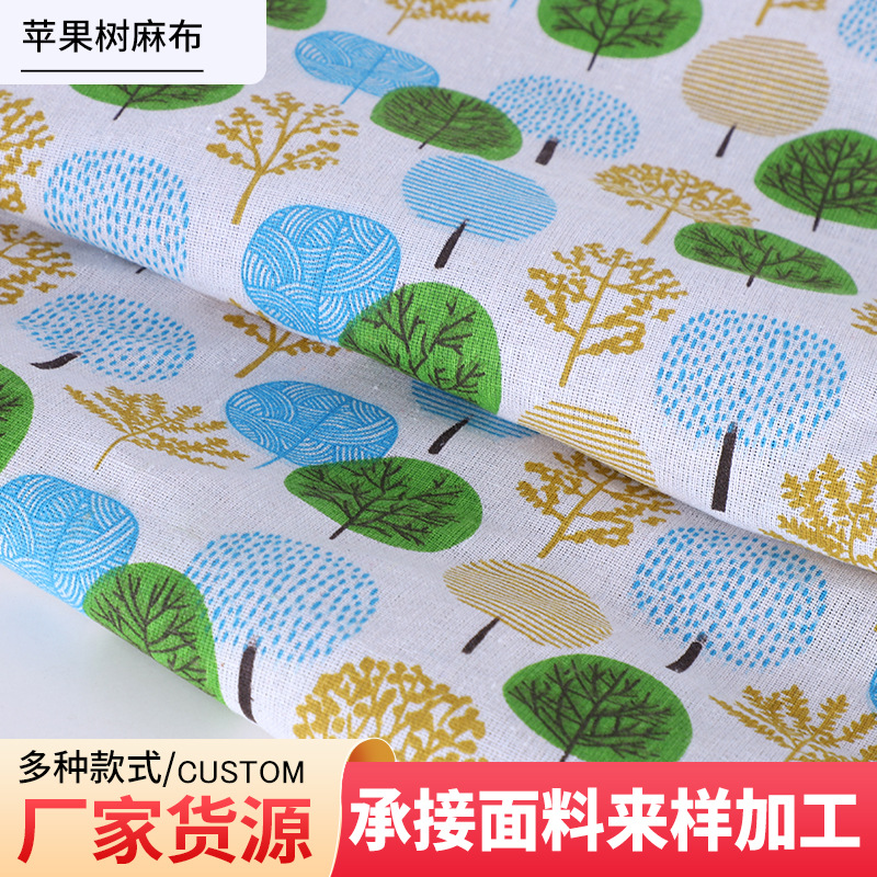 Picture of Wholesale apple tree linen fabric fashion cotton clothing lining sofa printed tablecloth curtain pillow fabric