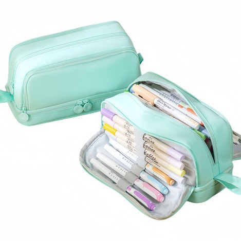 Picture of in stock Double Open Canvas Pencil Bag Wholesale Multi-layer Large Capacity Student Junior High School Student Pencil Case Multifunctional Simple Stationery Bag