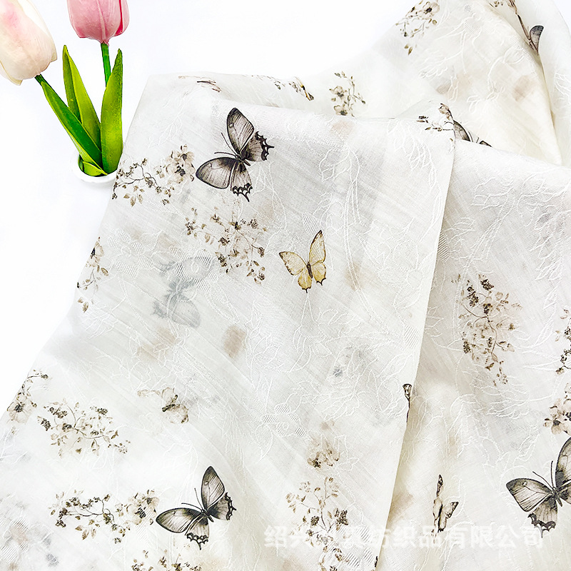 Tencel Jacquard Fabric 1.5m Width Colorful Butterfly New Chinese Style Hanfu Cheongsam Dress Fabric