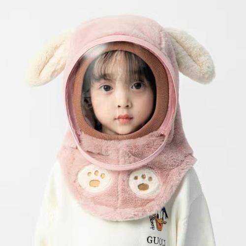 Picture of Children's winter hat scarf all-in-one Boys and Girls baby cute dinosaur warm plush padded gloves three-piece set