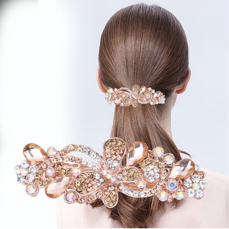 Large Korean Style Rhinestone Bow Hairpin Headdress for Women Crystal Spring Ponytail Clip with Diamond Hairpin Hair Accessories Wholesale