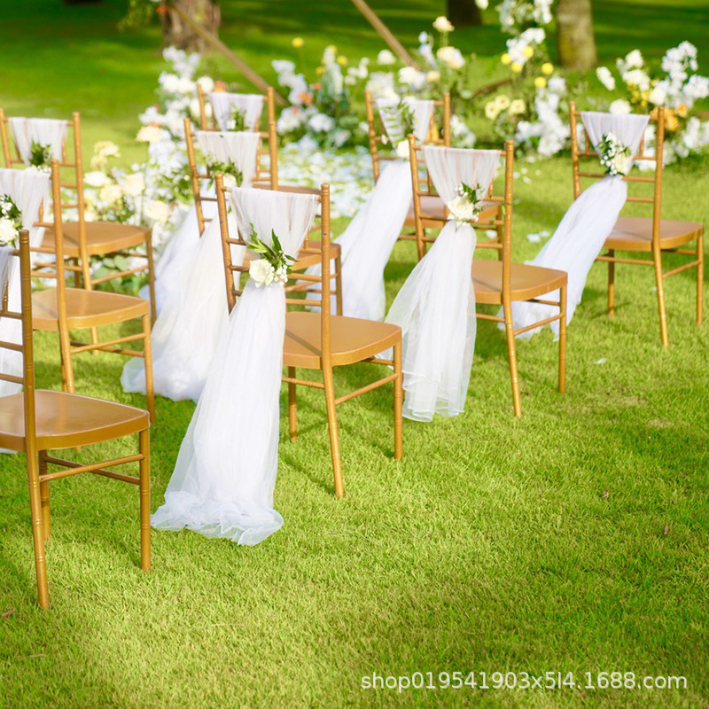 Cross-border wedding chair back yarn outdoor wedding decoration gauze curtain brocade flat cloth white yarn Swiss mesh supply wholesale