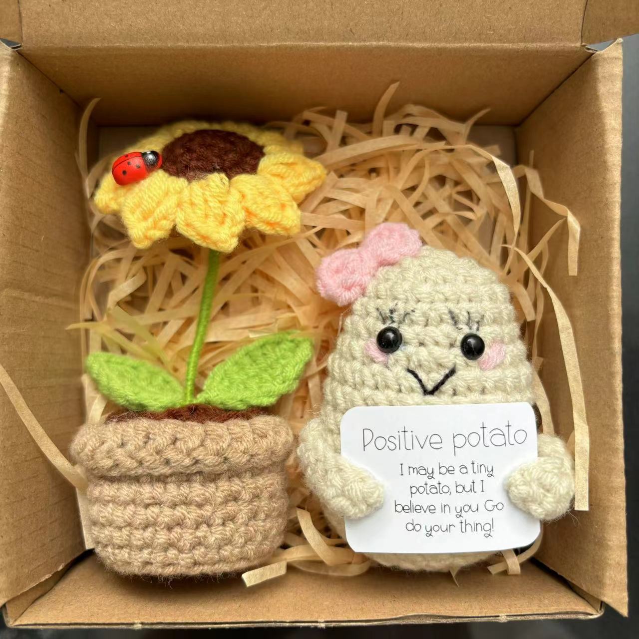 Picture of Cross-Border hand-woven wool potato sunflower pot suit funny facial expression bag doll car pendant