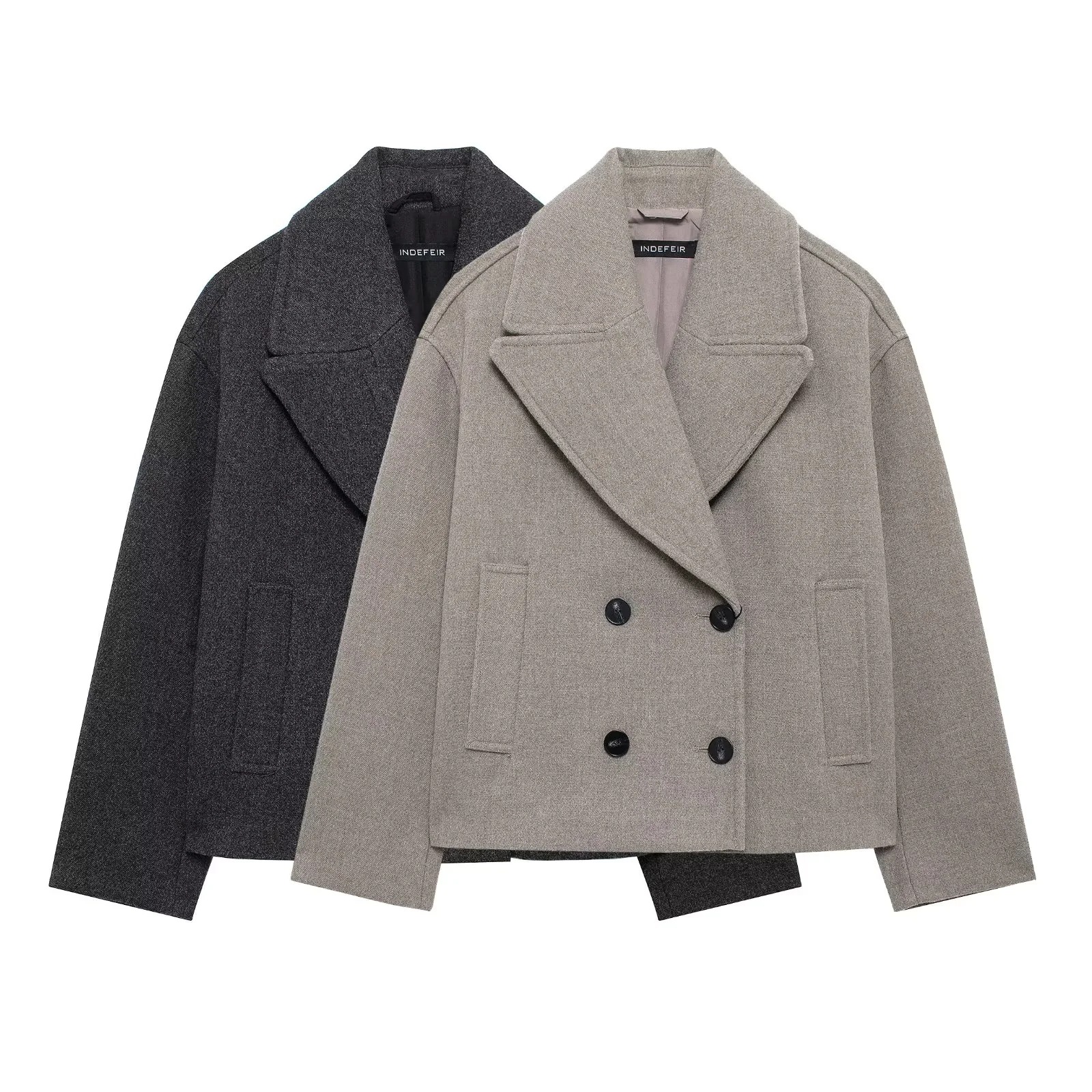Picture of AliExpress European and American style autumn women's double breasted woolen short coat fashion temperament loose suit jacket wholesale