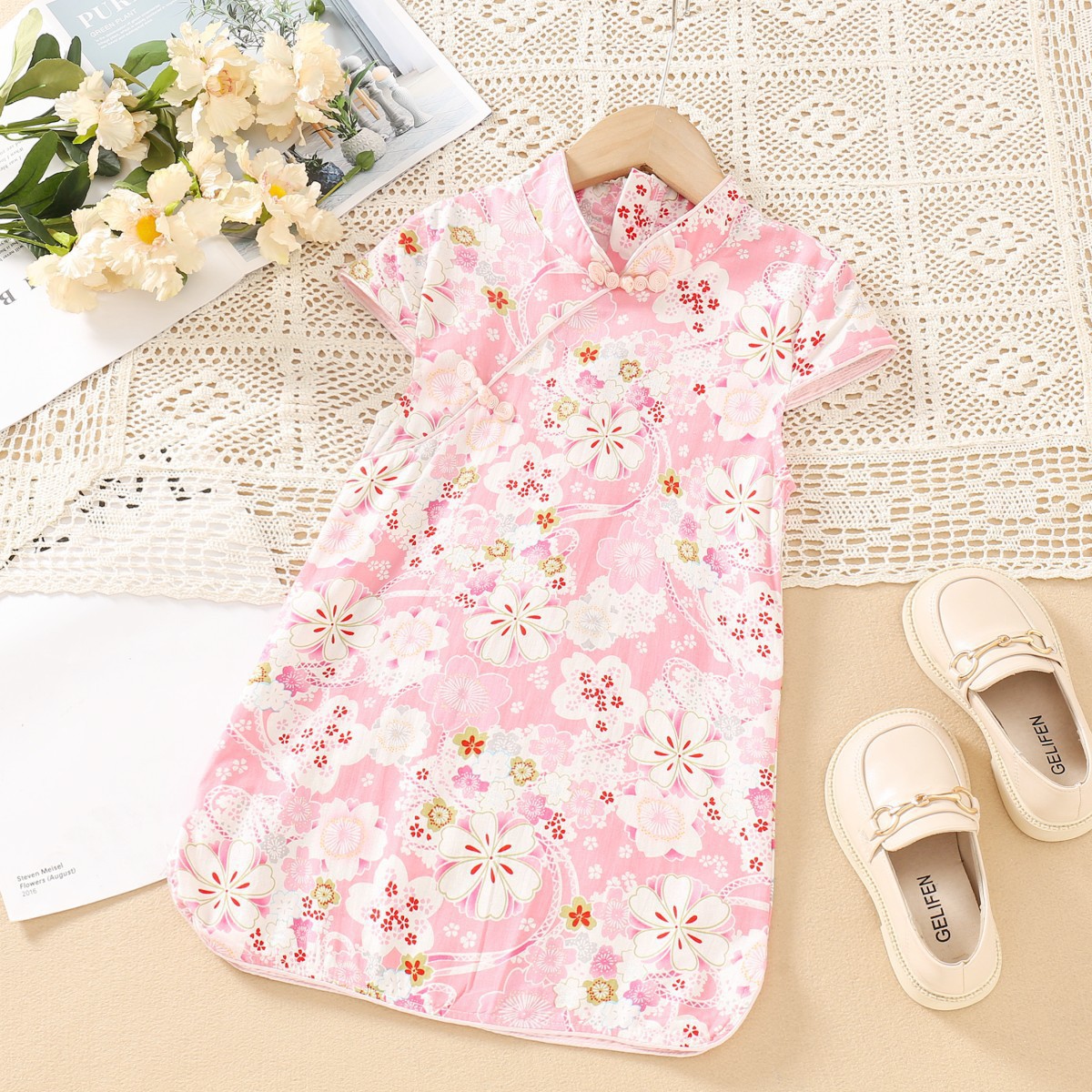 Picture of Summer New Style Girls 2025 New Style Girls Pure Cotton Chinese Style Ethnic Cheongsam Princess Skirt Baby Skirt