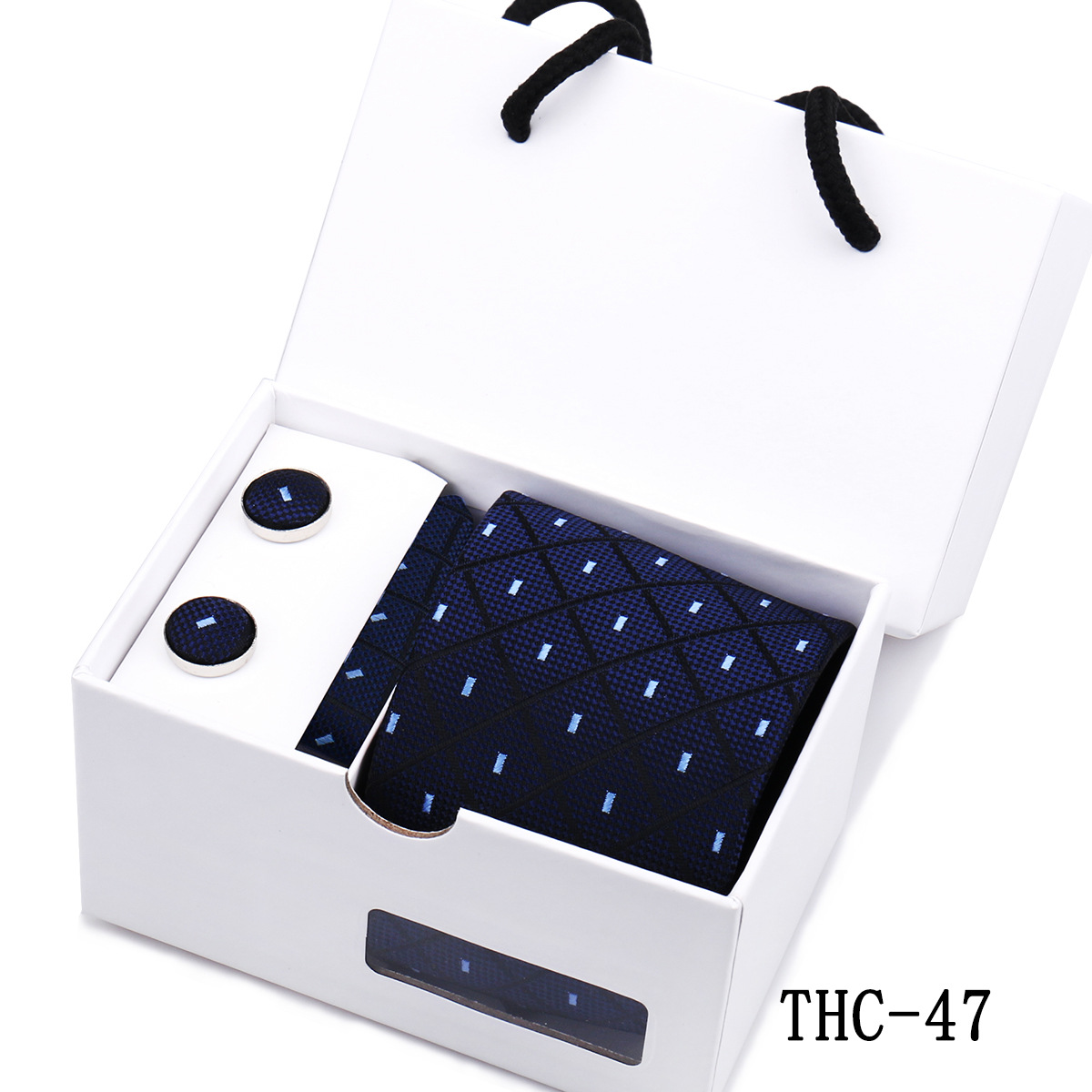Picture of Men's Tie High Sense Gift Box 3 Pieces suit Business Dress Wedding Plaid Red Black Long Tie Shengzhou