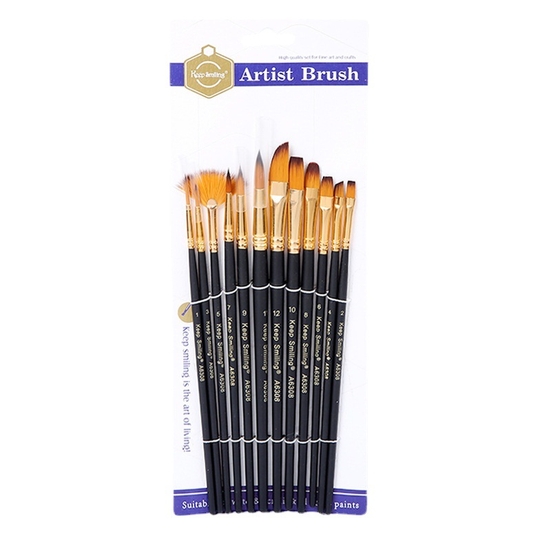 Huang Shi painting material brush set 12 watercolor nylon wool board brush paint pen art supplies wholesale