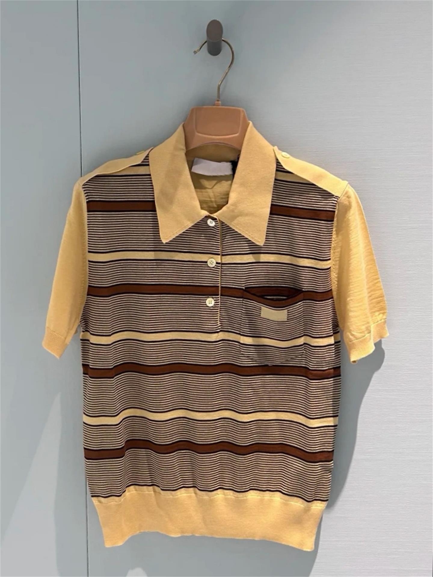 Nanyou striped new logo 25 early autumn letter knit sweater pockets women's short-sleeve polo collar inlay