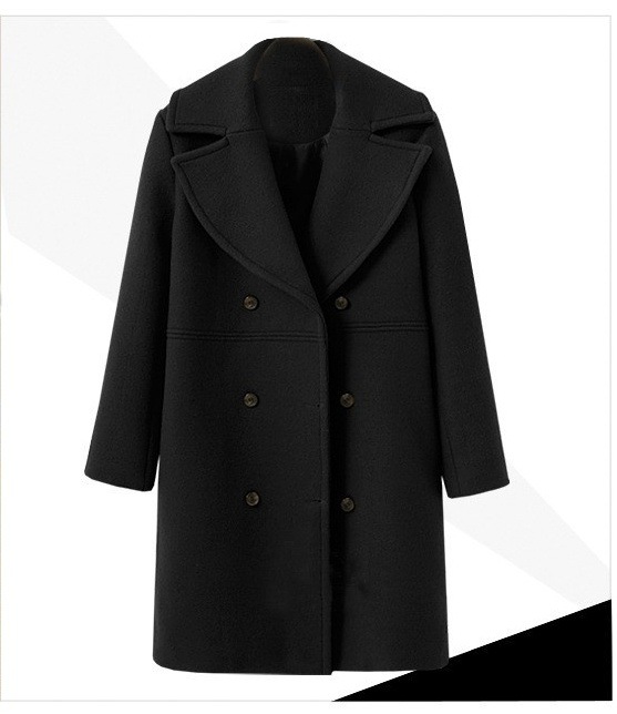 Picture of European and American autumn and winter plus size cross-border women's woolen coat women's double-breasted long windbreaker woolen coat wholesale