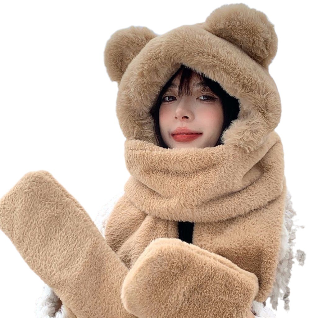 Picture of Hat Women's Winter Winter Fluffy Cute Plush Cold-proof Warm fleece-lined Thickened Scarf and Gloves New