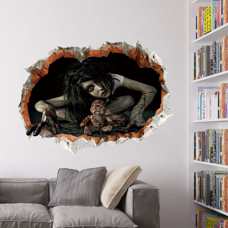 Foreign trade horror wall stickers Halloween 3D wall stickers bedroom living room trick female ghost decorative painting wholesale
