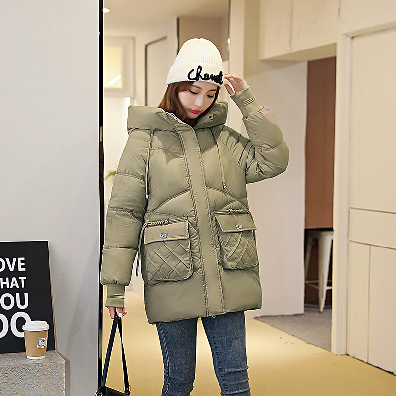 Picture of 2023 new hooded cotton-padded coat solid color warm thickened casual mid-length versatile college style elegant cotton-padded coat