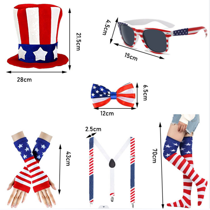Picture of Cross Border US Independence Day Carnival Party Sequin Hat Beaded Tie Glasses Uncle Sam Hat Dress Up