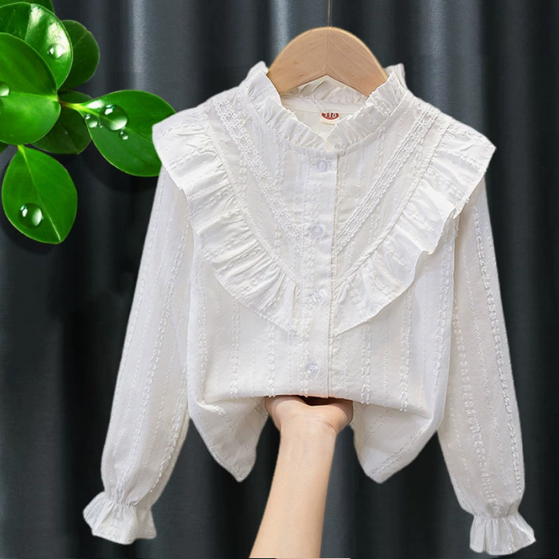 Picture of Children's Shirt White Long Sleeve Spring and Autumn Class Clothing Performance Clothing Lace Girl Student Clothing 2024 New Style Girl's Spring and Autumn