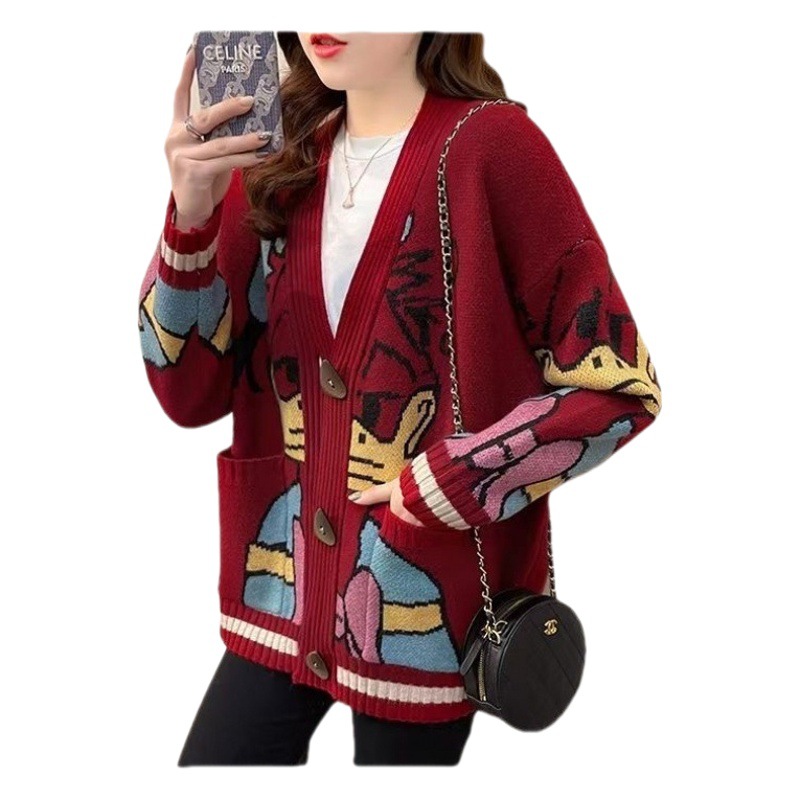Retro sweater coat for women autumn 2021 New loose outer wear lazy style thick knitted cardigan