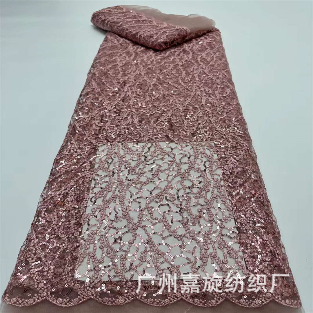 Sequin Composite Line Lace Summer Mesh dress Embroidered Cloth African Bride Garment Fabric JX4247