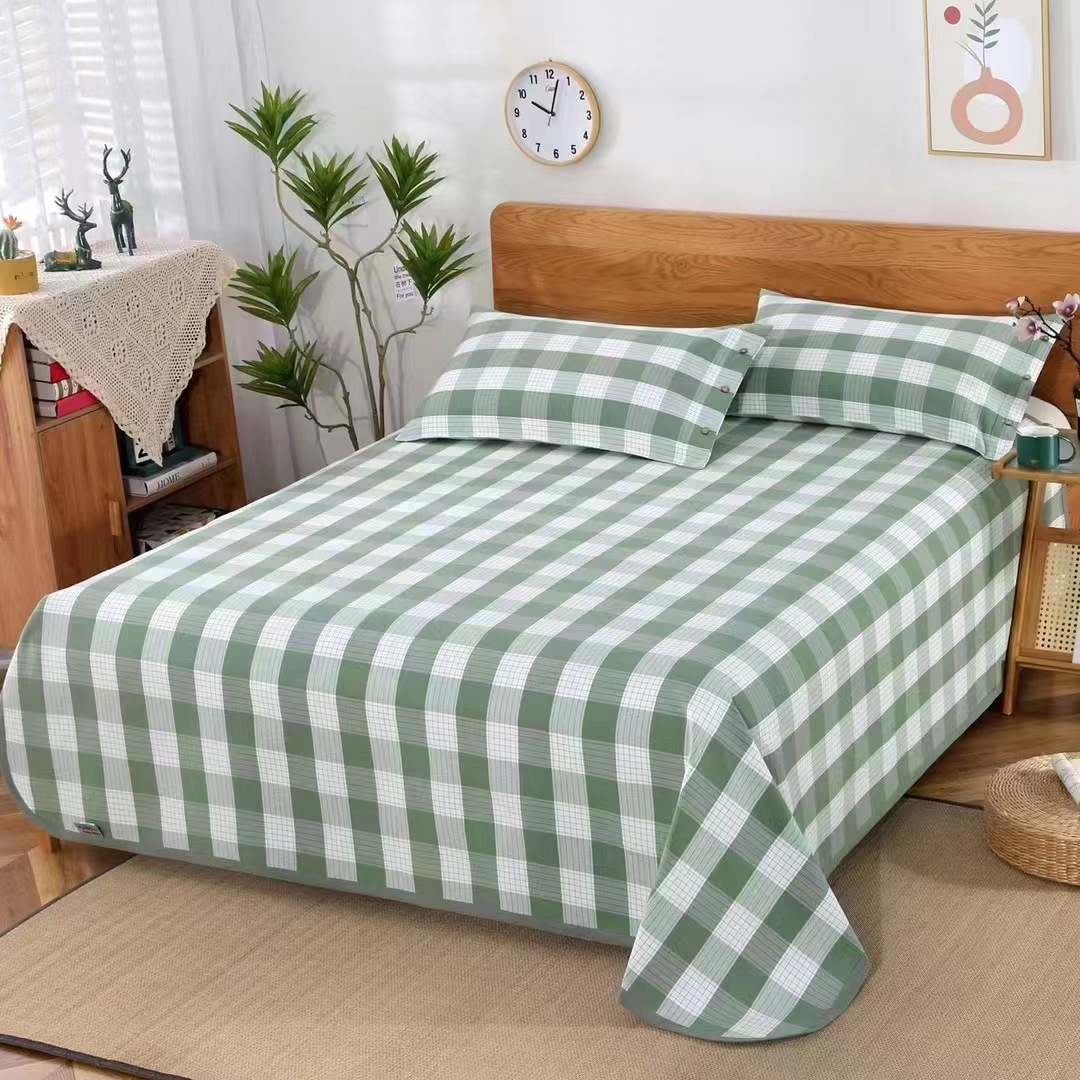 Picture of Summer Pure Cotton Coarse Cloth Cooling Mat Bed Sheet Three-Piece Set Kang Sheet Coarse Cloth Single Piece Linen Quilt Kang Sheet Houndstooth Pattern