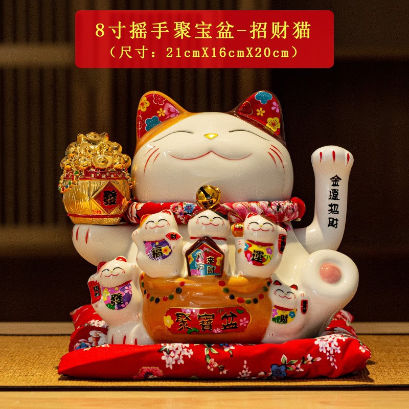 Picture of Factory wholesale electric ceramic waving cat ornaments opened big small size shop cashier home living room gift