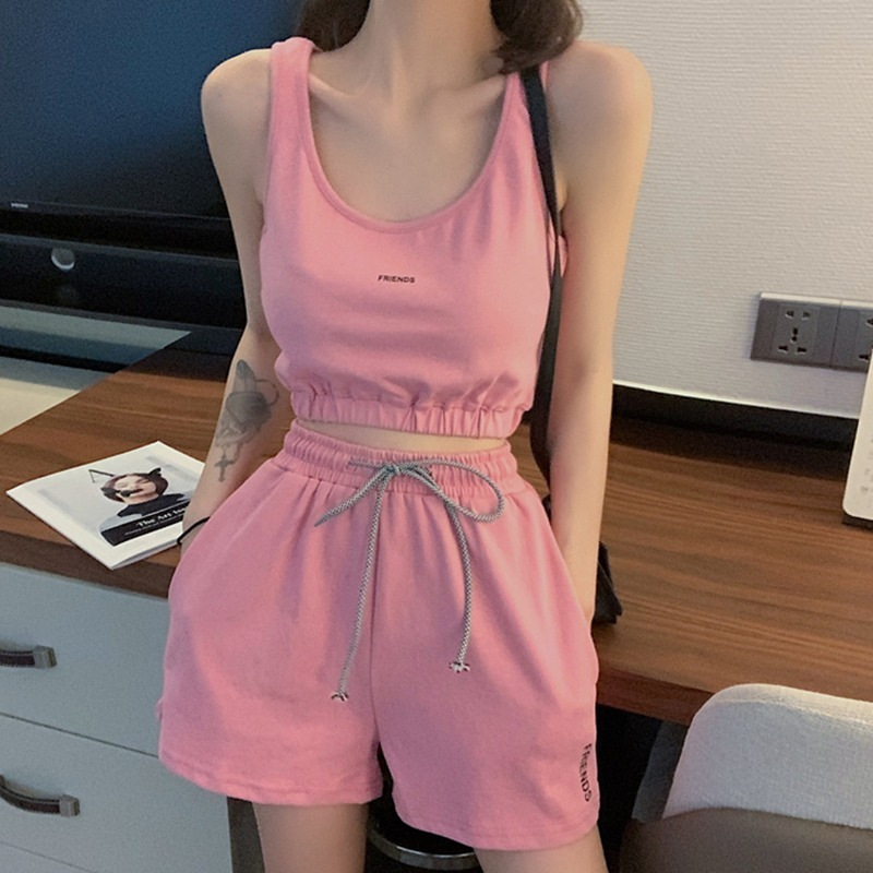 Casual Yoga Two-piece Women's Vest Shorts Summer New Running Fitness Sports Student suit Ins Fashion Brand