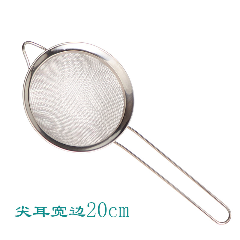 Picture of 201 stainless steel colander wooden handle punching oil grid 40 mesh flour sieve baking tools Kitchen Dumpling fishing filter