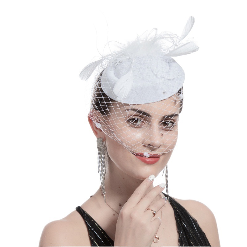 Vintage Veil Hair Accessories Bride Feather Headwear Veil Mesh Small Topper Hat Hairpin Headwear Photo Studio Wedding Accessories