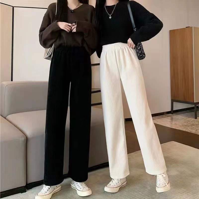 Autumn and Winter fleece-lined Wide Leg Pants for Children and Students Loose All-match Casual Straight Pants Small High Waist Slimming Cropped Pants
