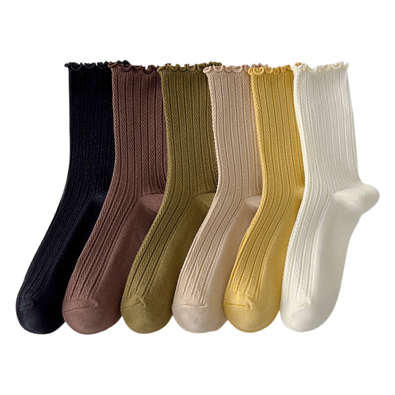 Fungus Lace Stockings Women's Autumn and Winter Pure Cotton Japanese Mid-length Stockings South Korea Short Boots Black Stacks Trendy Outer Wear