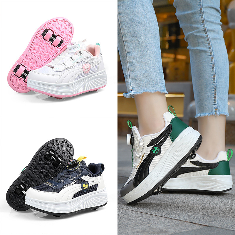 Children's Four-Wheel Tyrone Shoes Student Boys and Girls General Wheel Shoes Shrinkable Double Row Skates Casual Sneakers