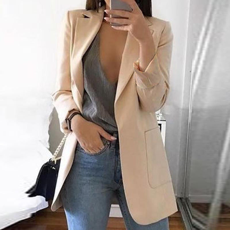 Picture of AliExpress WISH2024 New Spring and Autumn Explosions Women's Long Sleeve Solid Color Pocket Cardigan Small Suit Jacket
