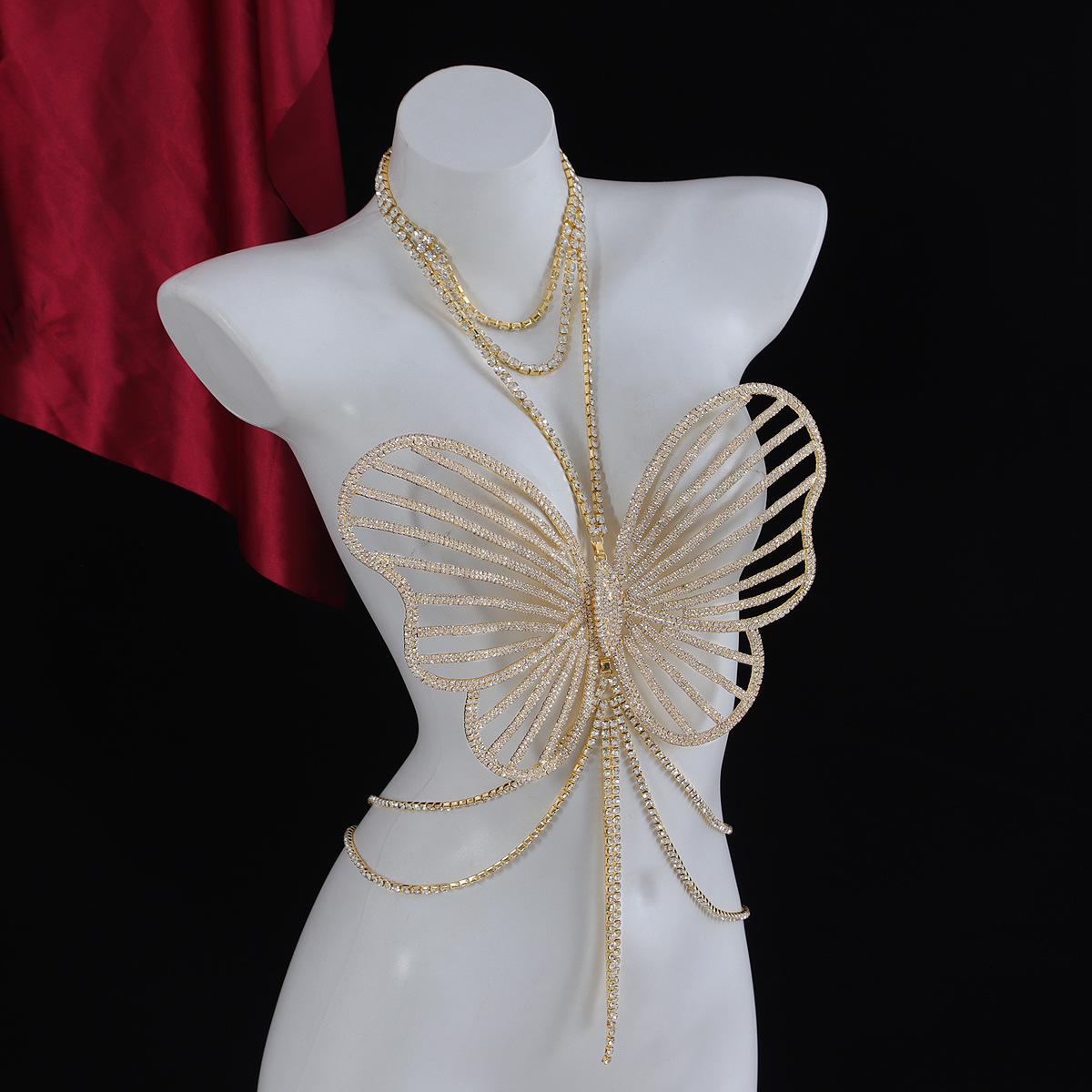 Picture of Fashion Light Luxury Full Diamond Body Chain Women's European and American Exaggerated Fashion Week Party Personalized Rhinestone Big Butterfly Chest Chain Accessories