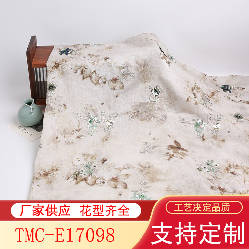 Tencel Nylon Printed Embroidered Fabric New Chinese Style Top Dress Fabric