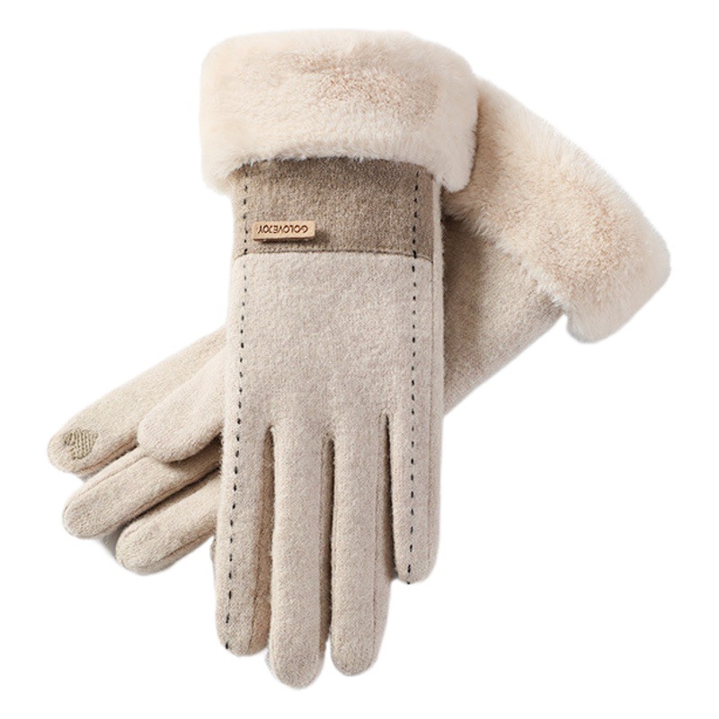 Wool Gloves Women's Winter New Cycling Warm Fleece-Lined Electric Car Cashmere Winter Women's Cycling and Driving Touch Screen
