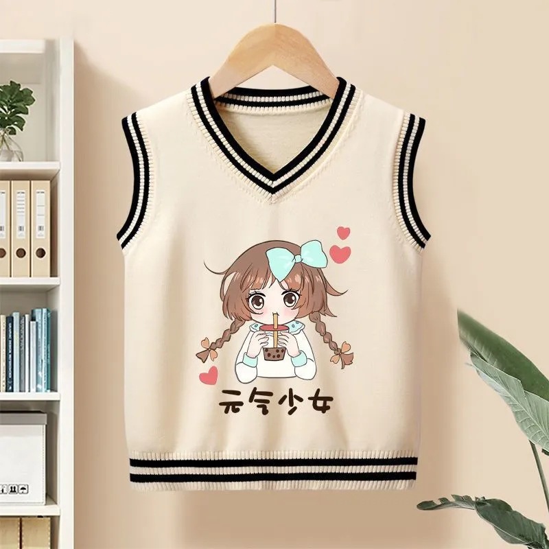 Picture of Girls' Knitted Vest Spring and Autumn New Children's Cartoon Wool Vest Children's Girls' College Sweater Outwear Fashion
