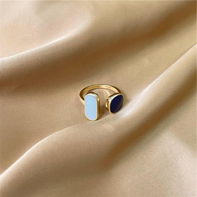 Picture of Elegant Blue Drop Oil Open Ring Korean Style Plain Ring Women's Fashion Ring Cold Style Internet Celebrant Enamel Color Jewelry