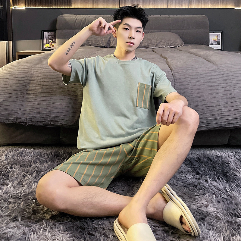 2025 Summer New Pajamas Men's Cotton Short-sleeved suit Casual Youth Thin Home Wear suit Outer Wear Cartoon