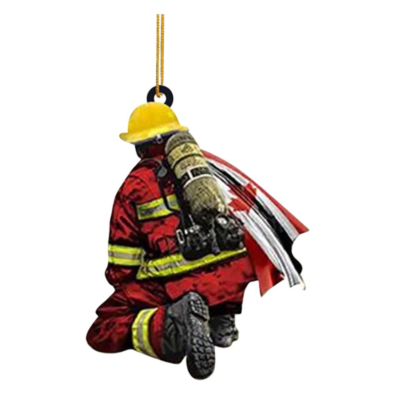 New firefighter creative pendant Christmas tree home decoration acrylic creative fire peripheral car accessories hanging