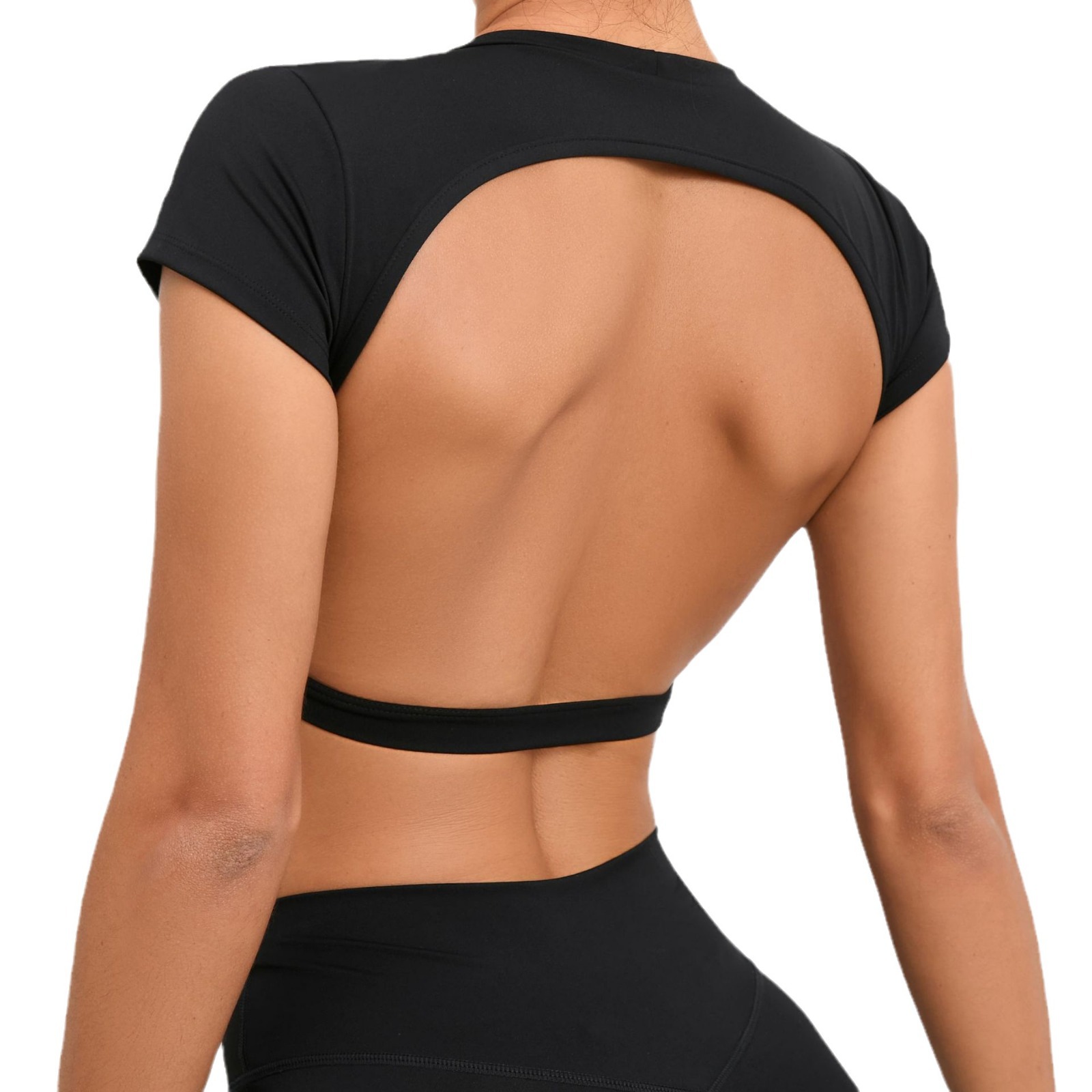 Picture of European and American new nude yoga big backless quick-drying tight sports top outdoor running with chest pad fitness T-shirt