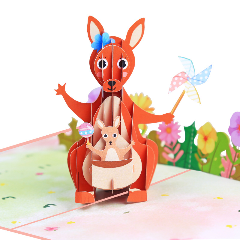 3d three-dimensional greeting card kangaroo mother creative hollow paper carving mother's day thank you blessing message card handmade