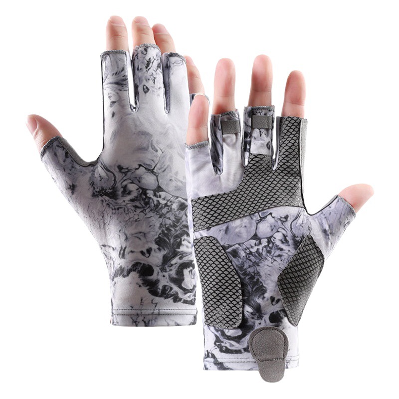 Fishing Gloves Men's Spring and Summer Outdoor Fishing Sun Protection Non-slip Wear-resistant Cool Camouflage Ice Silk Half Finger Breathable DY