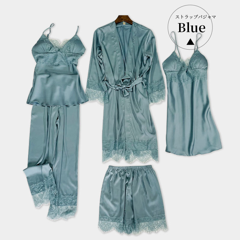 Five-piece Pajamas Women's Summer Sexy Sling Nightgown Ice Silk Sling Shorts with Chest Pad Korean Style Lace Home Clothes