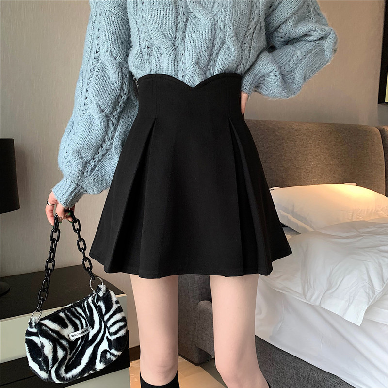 Small High Waist 20 Pleated Skirt Women's Hip Skirt Anti-running plus size 22 Short Skirt Black Character Spring and Summer A