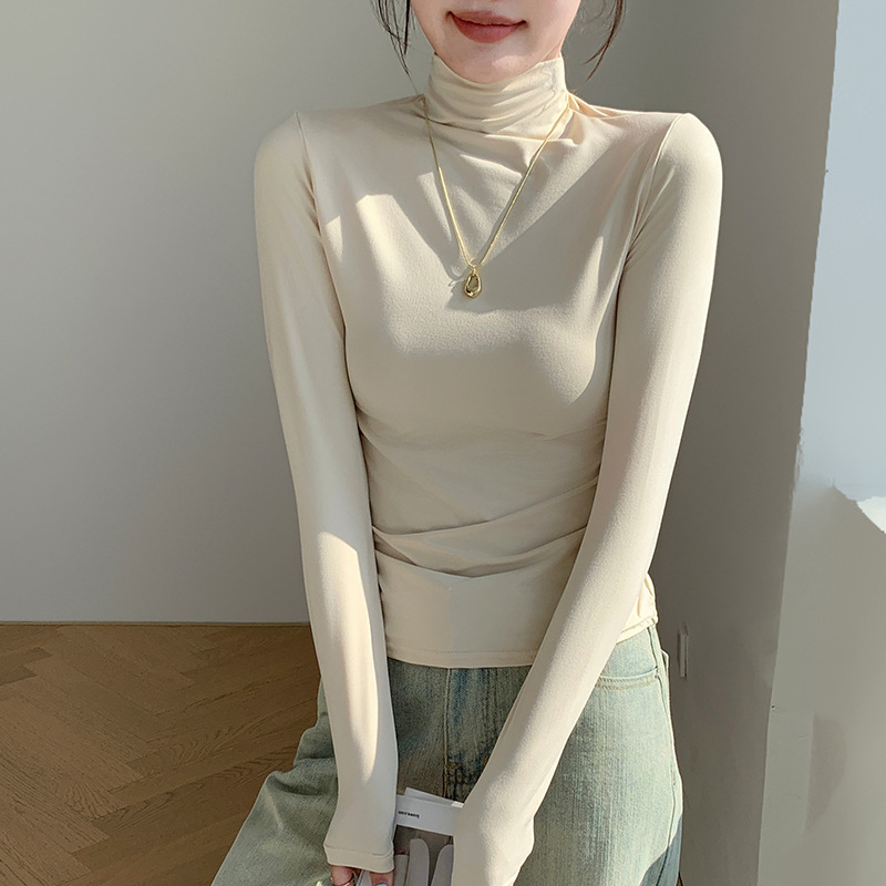 Picture of H528 Half-high Collar Mask Shirt Women's Inner Wear Autumn and Winter Sanding Base Shirt Slim-fit Warm Outer Wear Long-sleeved T-shirt Top