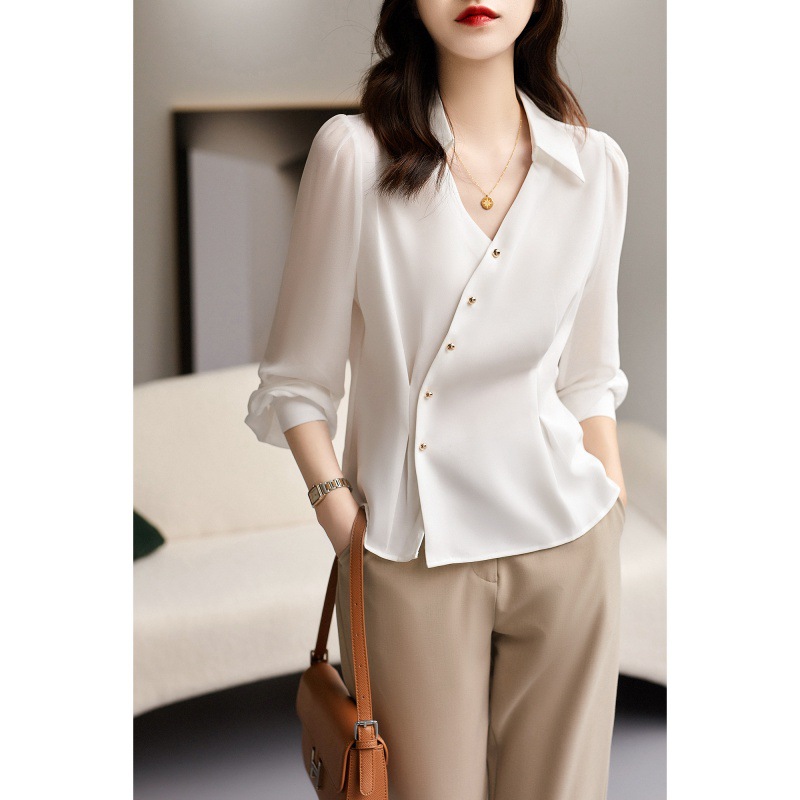 Picture of Professional and Clean Commuting Slimming Style Decorative Oblique Placket/Light Mature Style Shirt Women's Spring and Autumn Elegant Top